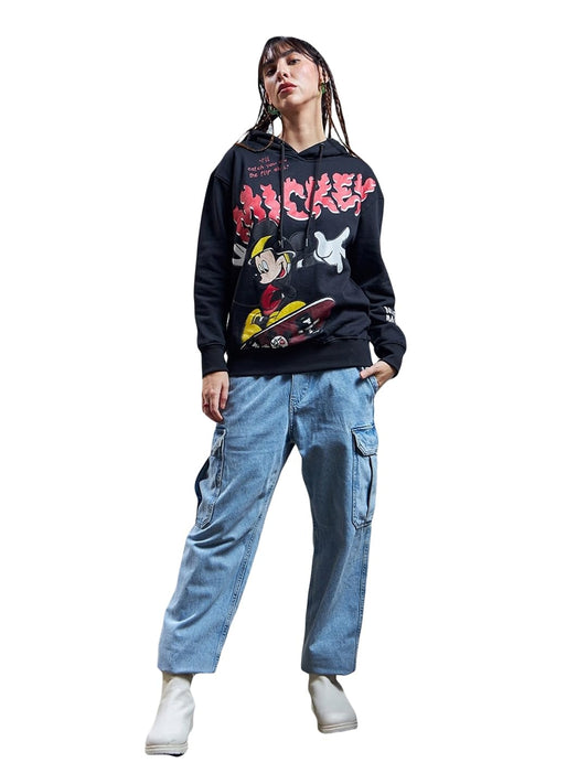 Bewakoof Heavy Duty 1.0 Official Disney Merchandise Womens Graphic Printed Oversized Hoodies_601809_Black_S