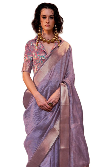 Madhuhansh Womens Soft Linen Saree With Unstitched Multicolor Paisley Blouse Piece Saree With Satin Border Comfortable Skin Frie