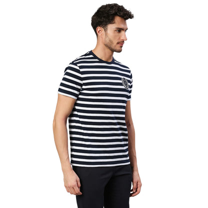 Dennis Lingo MenS Pure Cotton Striped Half Sleeves Casual T-Shirt (Navy)