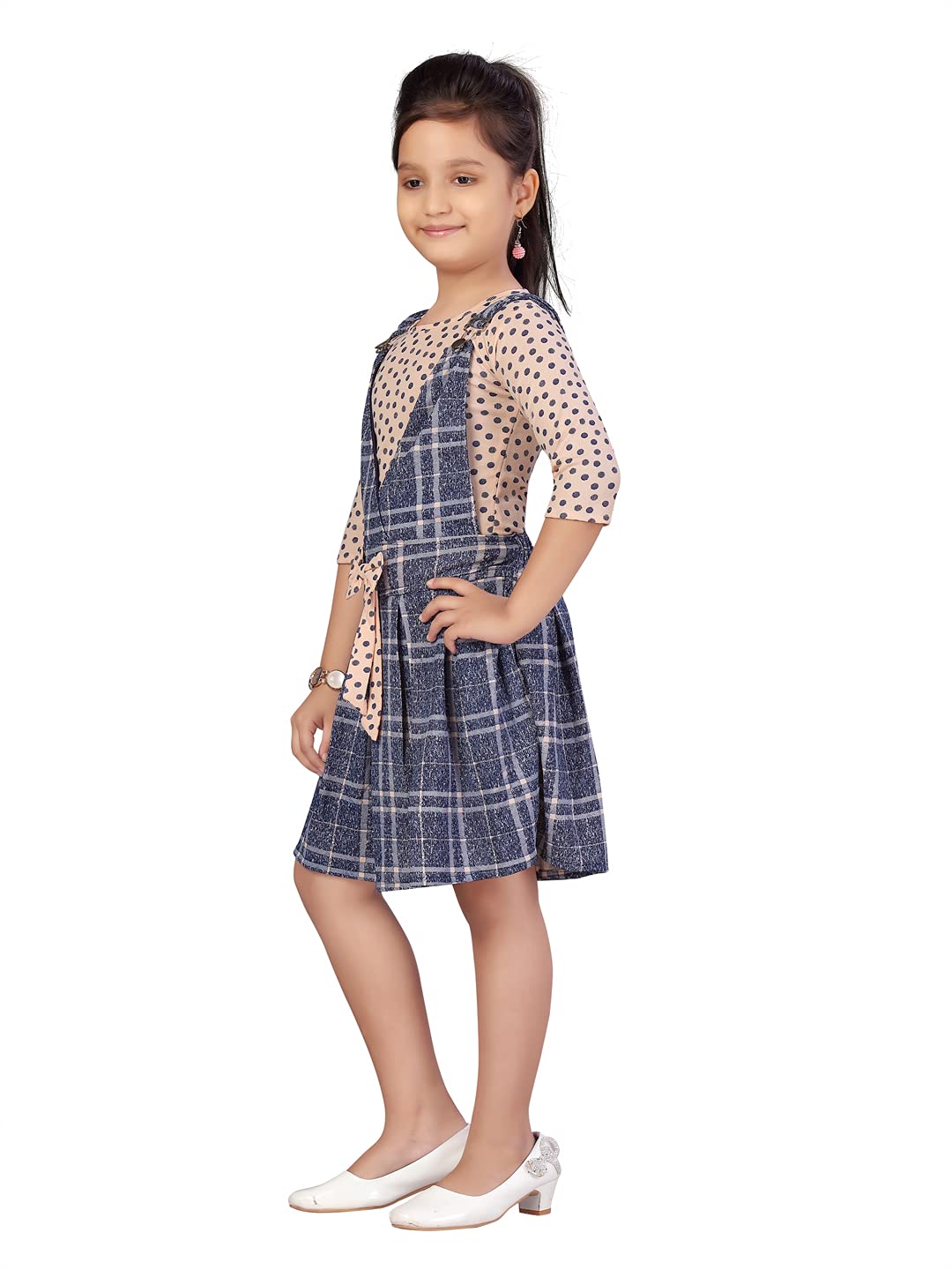 Aarika Girls Peach-Blue Colour Polka Dot Cotton Blend Dress-(3-9 Years)-(June_DR-11611-PEACH-22)