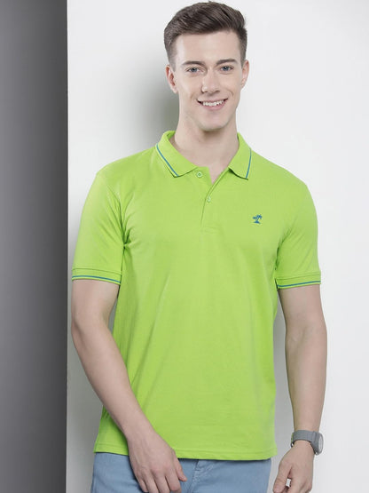 The Indian Garage Co Men Slim Fit Solid Polo Collar Tshirt Lime Green