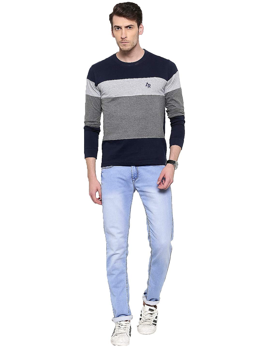 ADRO Men's Stylish Cotton Full Sleeve T-Shirt (FR3-M-4ST-NB_Navy)