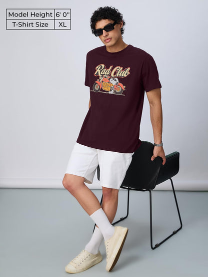The Souled Store Peanuts: Rad Club Men and Boys Short Sleeves Round Neck Burgundy Graphic Printed Cotton Regular Fit T-Shirts