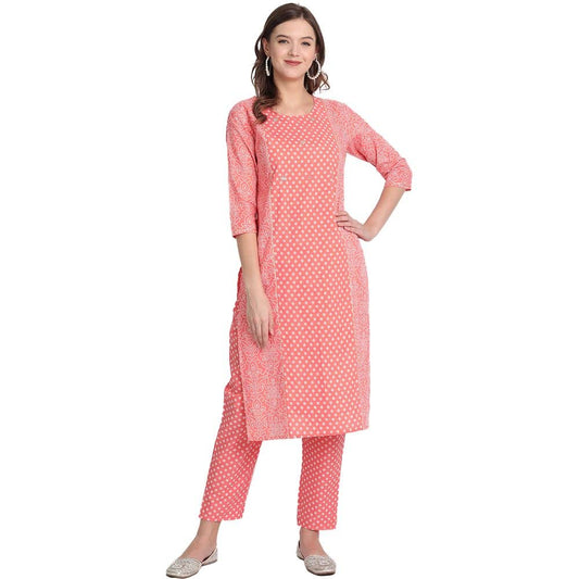 anubhutee Women's Pink Ethnic Motifs Printed Pure Cotton Straight Kurta Suit Set with Pants