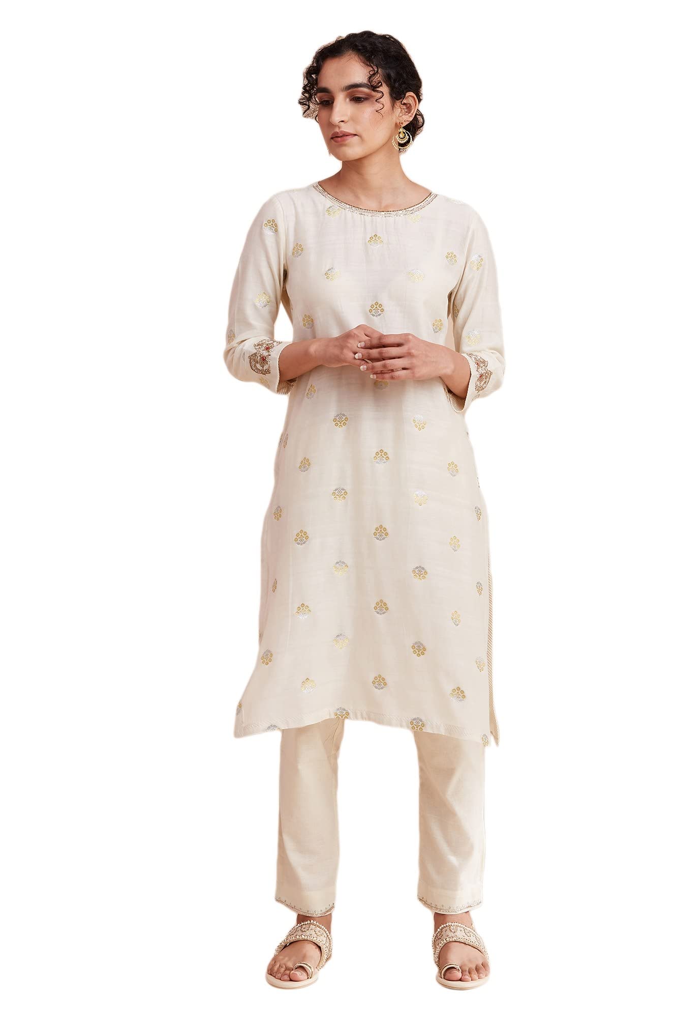 W for Woman Women Round Neck Kurta Y/D 42 L 3/4Th SLV