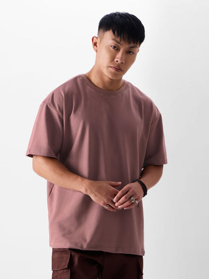 The Souled Store Solids: Dusty Rose Mens Oversized Fit Solid Half Sleeve Cotton Red Oversized T-Shirts Oversized T-Shirts Fashio
