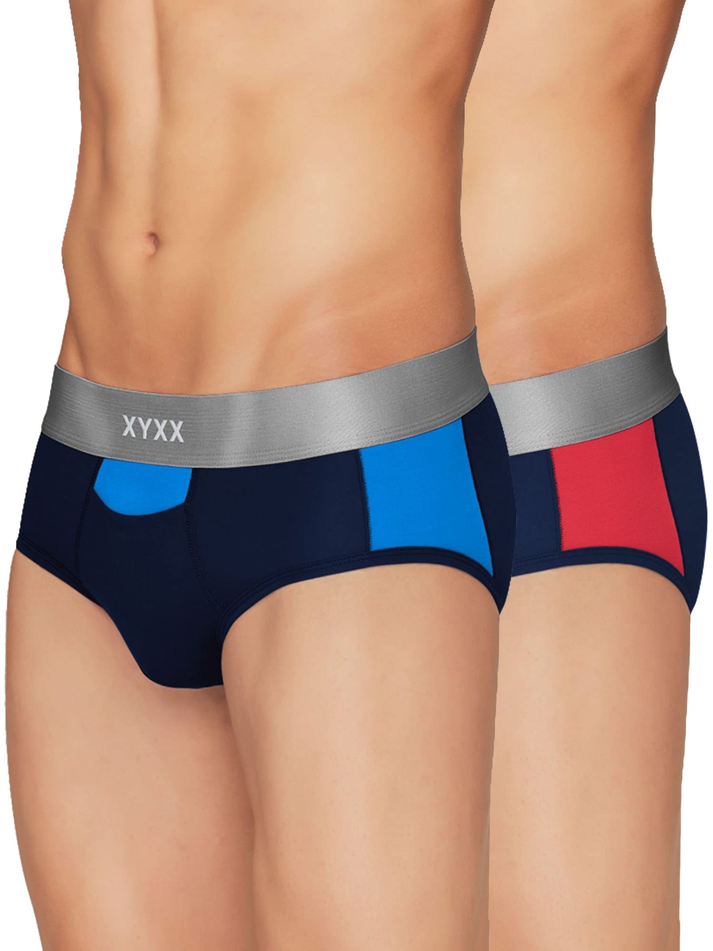 XYXX Mens Underwear Illuminati IntelliSoft Antimicrobial Micro Modal Brief Pack of 2 (Black Iris & Tango Red;Black Iris & Brill
