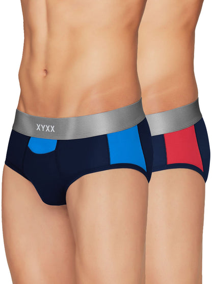 XYXX Mens Underwear Illuminati IntelliSoft Antimicrobial Micro Modal Brief Pack of 2 (Black Iris & Tango Red;Black Iris & Brill