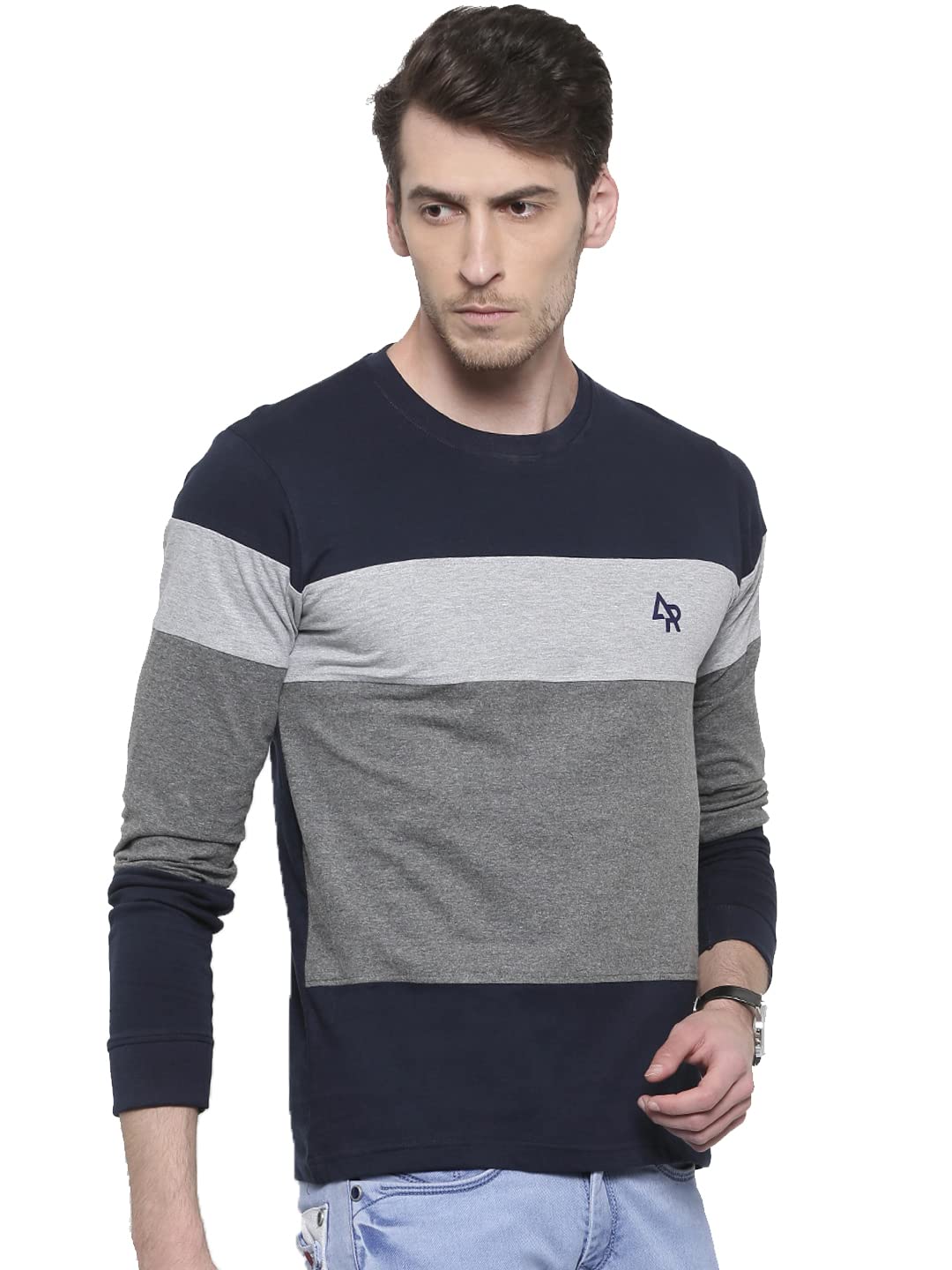 ADRO Men's Stylish Cotton Full Sleeve T-Shirt (FR3-M-4ST-NB_Navy)