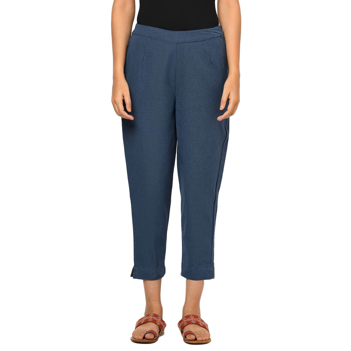 Fabindia Women Firdaus Slim Fit Pant Cotton_Xxl Blue