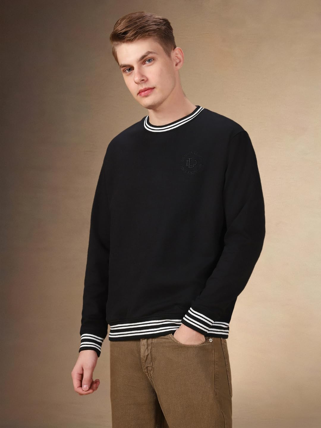 Dennis Lingo Men Solid Polycotton Regular Fit Full Sleeves Pullover Sweatshirts Black