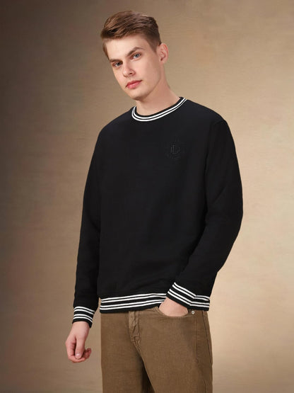 Dennis Lingo Men Solid Polycotton Regular Fit Full Sleeves Pullover Sweatshirts Black