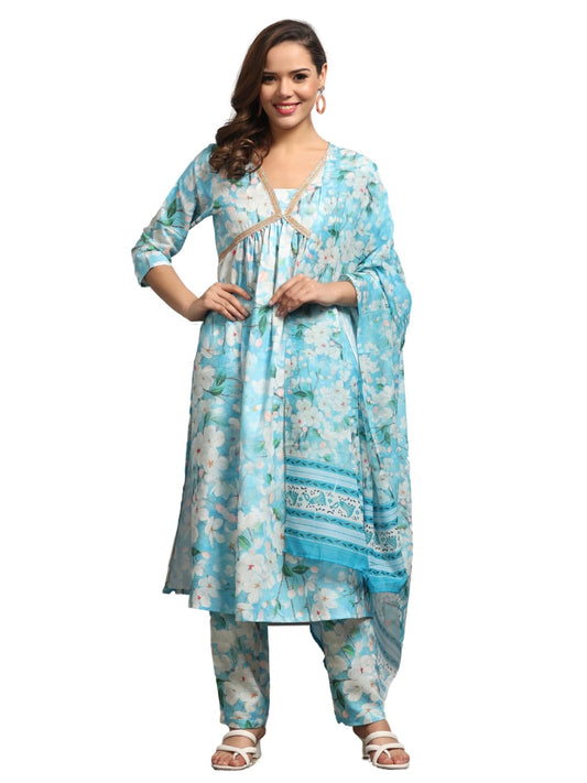 DHRUVI TRENDZ Cotton Blend Kurta Set With Dupatta For Women | Kurta Set For Women | Festive Kurta Set For Women | Regular Fit Kurta