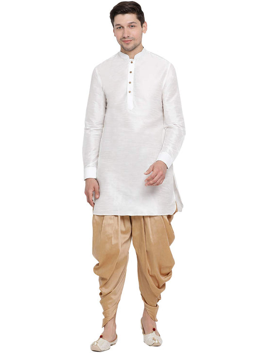 VASTRAMAY Mens White Cotton Silk Blend Kurta and Dhoti Pant Set_VASMUK001WHnCDRG_38
