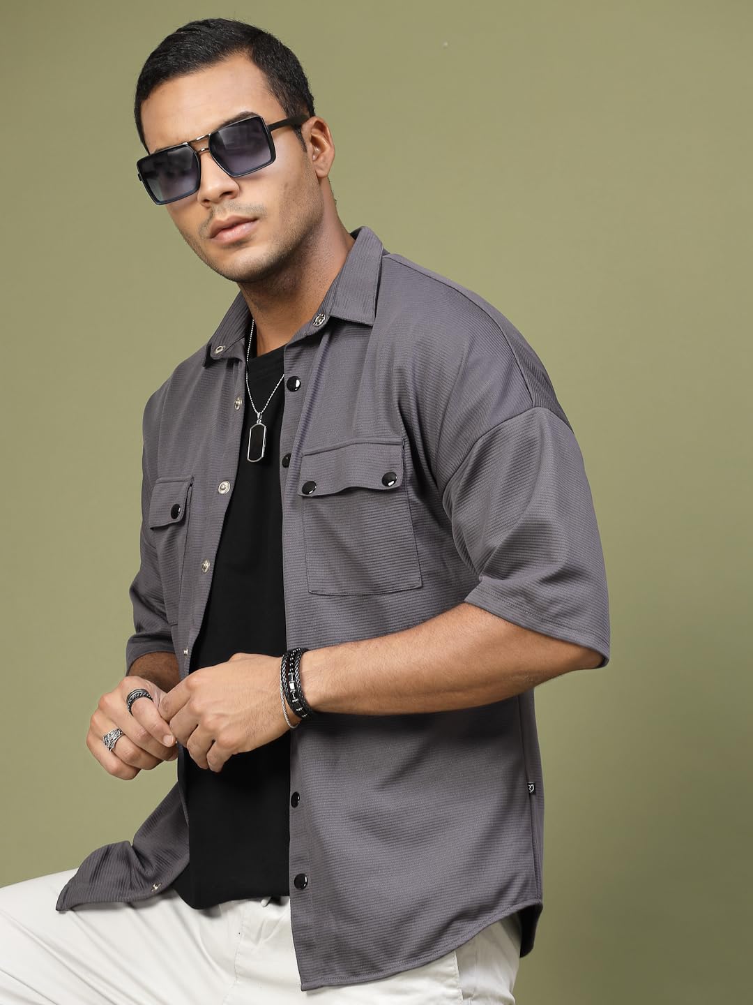 Rigo Polyester Oversized Shirt for Men | Half Sleeves, Oversized Fit Utility Shirt for Men | Oversized Drop Shoulders Shirt for