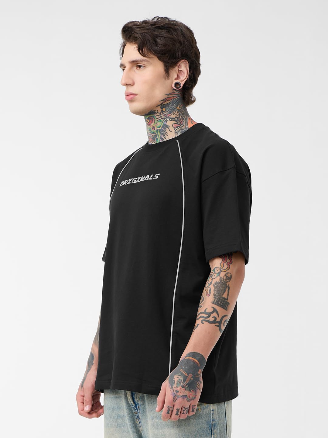 The Souled Store Luminous Men and Boys Short Sleeves Round Neck Black Graphic Printed Cotton Oversized T-Shirts