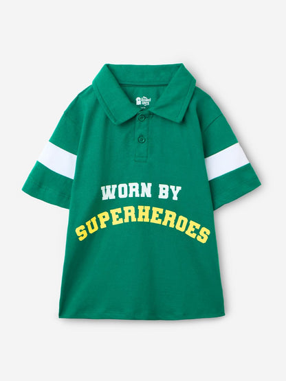 The Souled Store Superhero Boys Short Sleeves Collared Neck Green Graphic Printed Cotton Polo T-Shirts (2-8 Yrs)