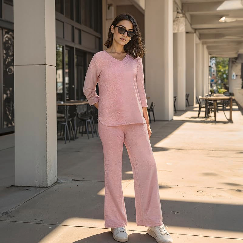 BlissClub AirMelt TM Apple Hem Tee | V-Neck | 3/4 th Sleeves | Apple Hem Bottom | Easy Drape | Weightless Fabric | Cool-to-Touch