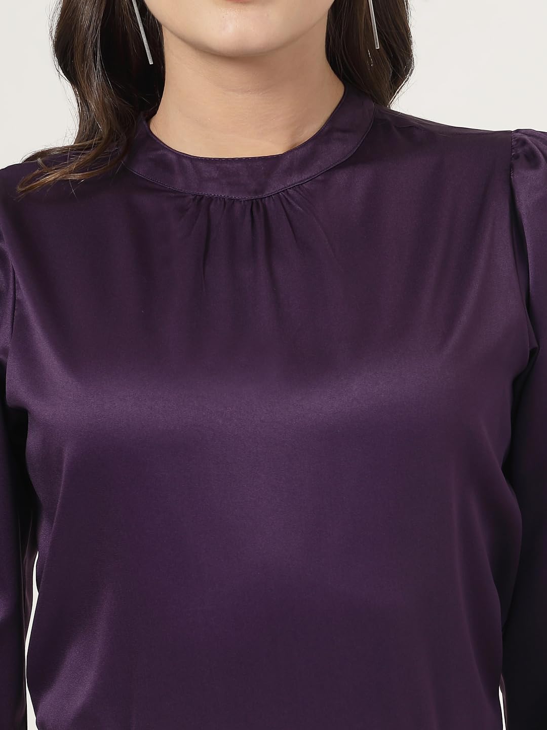 Style Quotient Women Solid Lavender Satin Regular Party Top