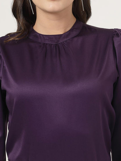 Style Quotient Women Solid Lavender Satin Regular Party Top