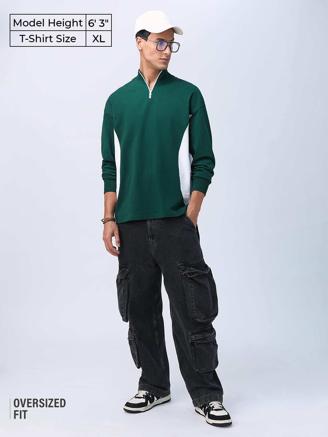 The Souled Store Colourblock: Meadow Men and Boys Long Sleeves Zip Collar Fit Lightweight Streetwear Cotton Oversized T-Shirts