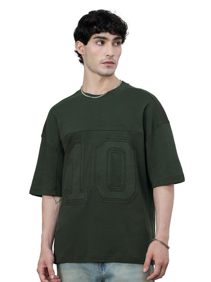 The Souled Store Olive Tree Men and Boys Short Sleeves Round Neck Green Embellished Cotton Super Oversized T-Shirts