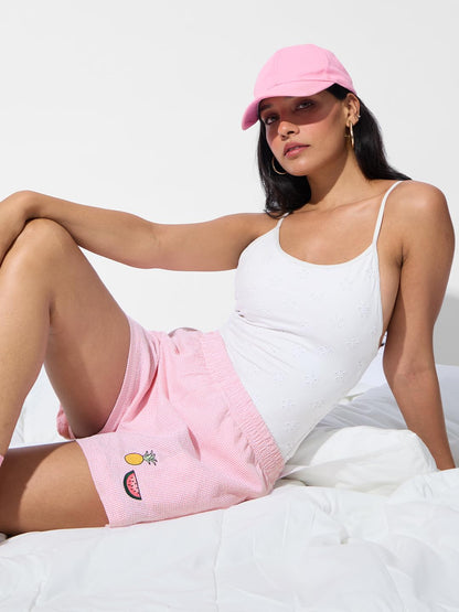 The Souled Store Scarlet Women and Girls Pull On Pink Embroidered Cotton Boxer Shorts