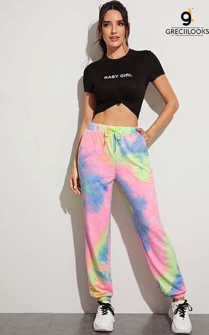 Greciilooks WomenS Tie-Dye Joggers Stretchable Pants | Slim Fit Casual Joggers For Women | Straight Relaxed Fit Trousers | Gym
