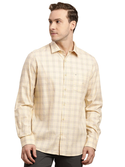Turtle Men 100% Cotton Slim Fit Beige Casual Shirt