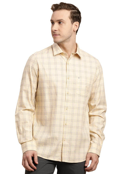 Turtle Men 100% Cotton Slim Fit Beige Casual Shirt