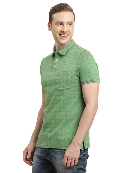 Turtle Men 100% Cotton Green Printed Polo T-Shirt
