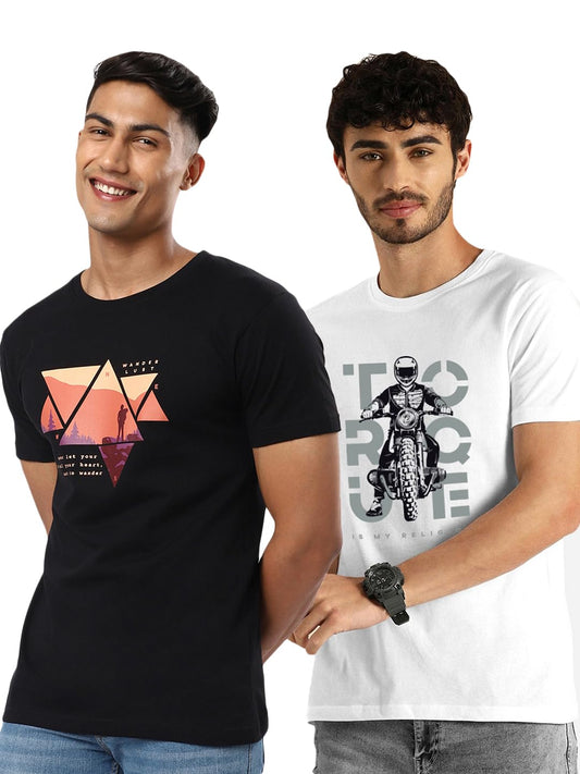 Bewakoof Mens Your Heart Wander & Motar Bike Printed 100% Cotton T-Shirts (Pack of 2) - Regular Fit, Round Neck, Half Sleeves_6