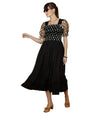 Sheetal Associates WomenS Casual Puff Sleeves Crepe Floral Fit And Flare Dress Black