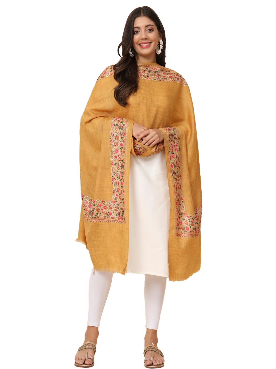 Pashmoda Women Noor Pure Wool Nalki Embroidered Stole (Size 71X203 CM)