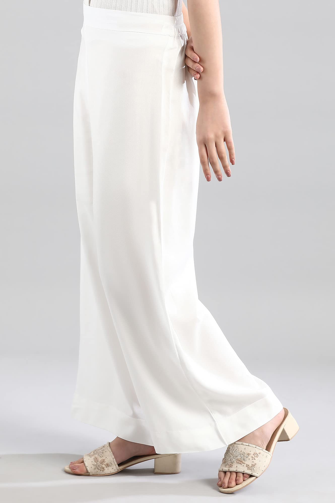 Aurelia White Solid Palazzo Ethnic Bottomwear for Women