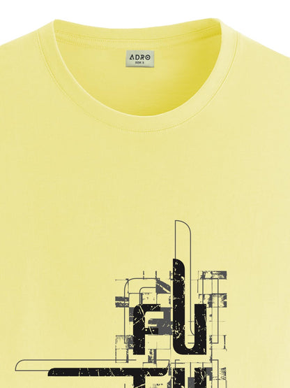 ADRO Men's Graphic Printed 100% Cotton T-Shirt - Regular Fit, Printed T-Shirts for Men (RN24-FTR-LY_Light Yellow)