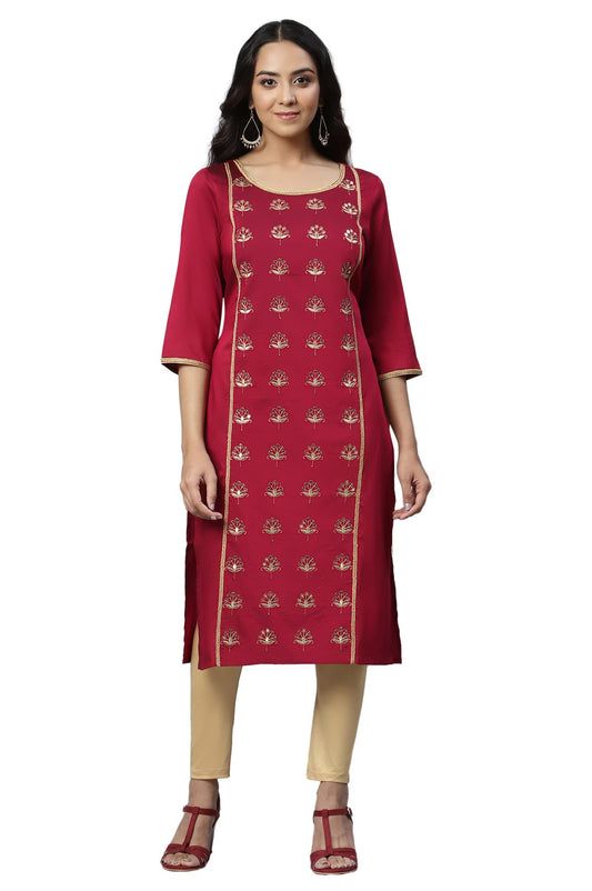 Aurelia Women Viscose Blend Straight Fit Solid Straight Kurta