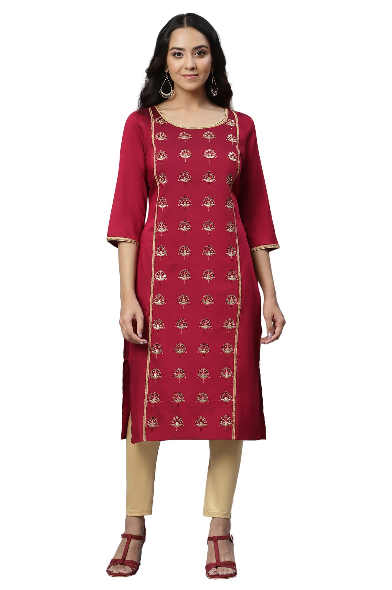 Aurelia Women Red Viscose Blend Solid Straight Kurta_22AUA13481-703703_S