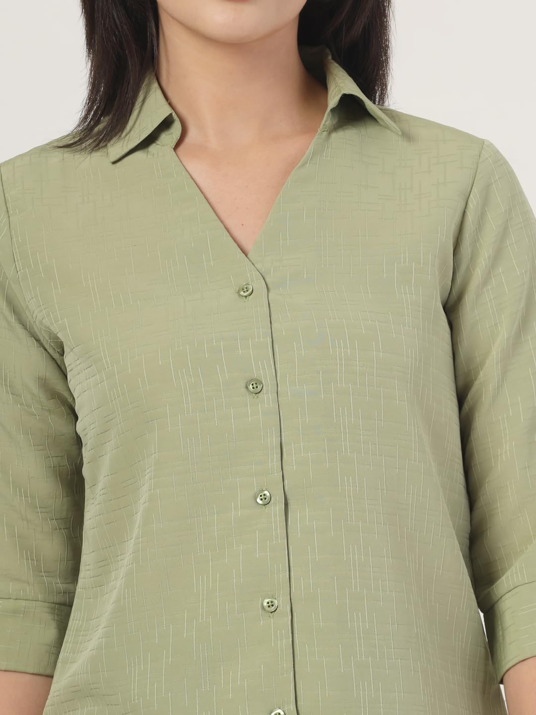 Style Quotient Women Self Design Sage Green Polyester Formal Shirt