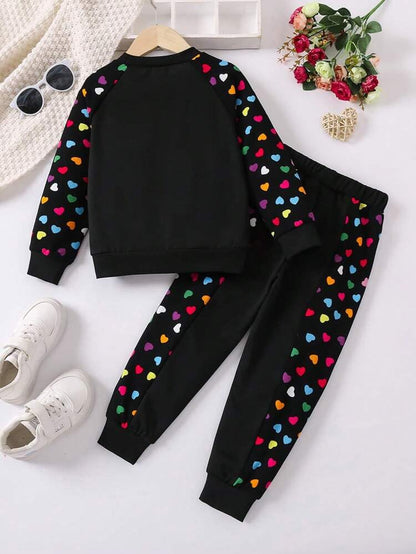 TAGAS Polyester Girls 2 Piece Outfits Heart Printed Long Sleeve Crewneck |||| Two-Piece Set FOR GIRLS ||GIRLS Dress||(GTP-75),