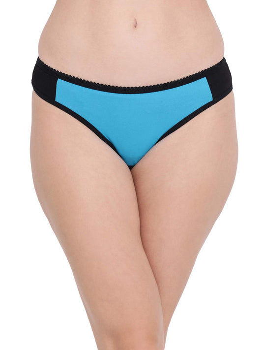 Clovia Womens Cotton Low Waist Colourblock Bikini Panty (PN0724P03_Blue_XXL)