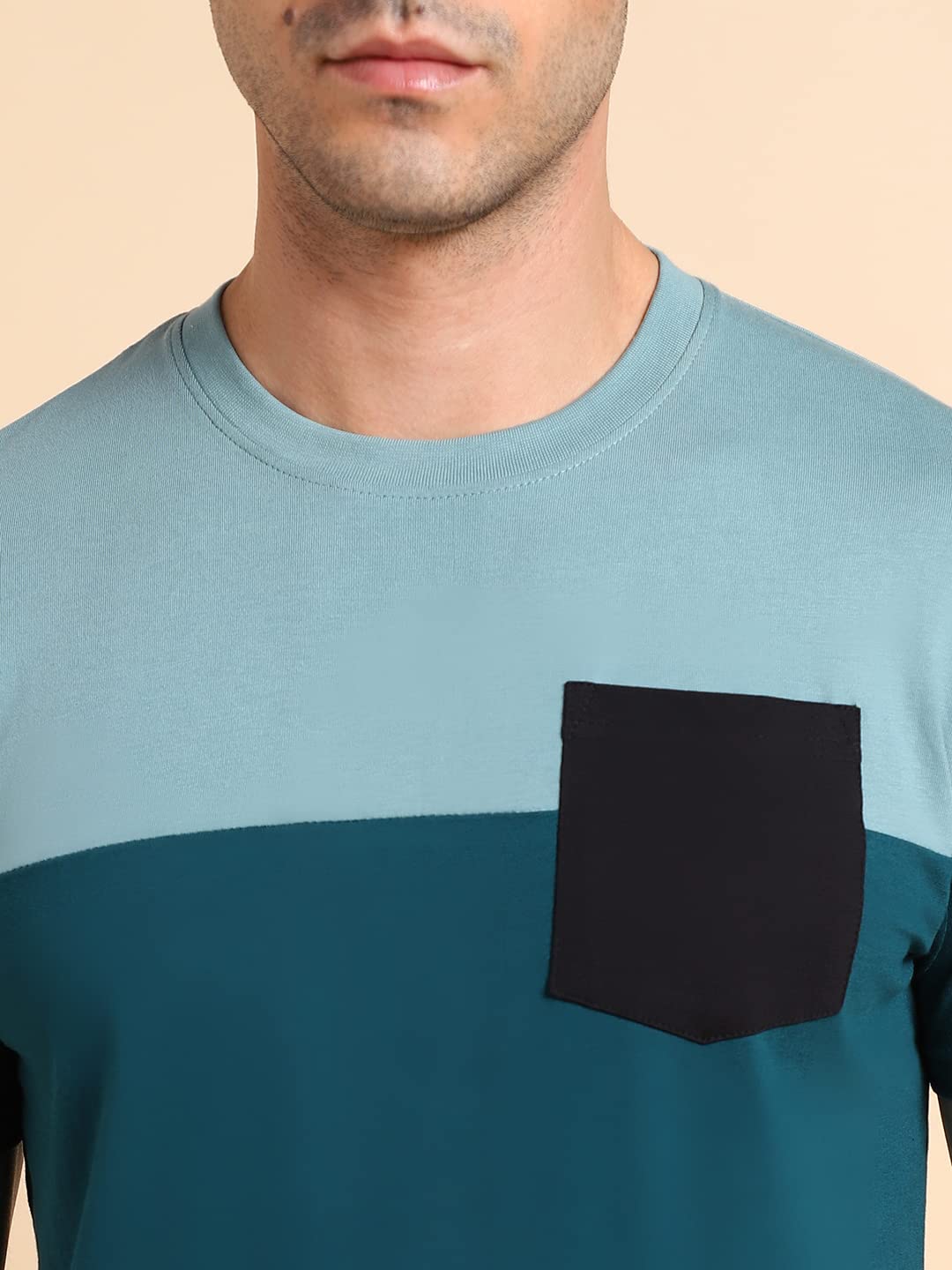 Dennis Lingo MenS Slim Fit Solid Teal Round Neck T-Shirt