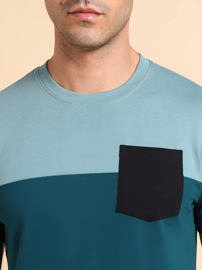 Dennis Lingo MenS Slim Fit Solid Teal Round Neck T-Shirt