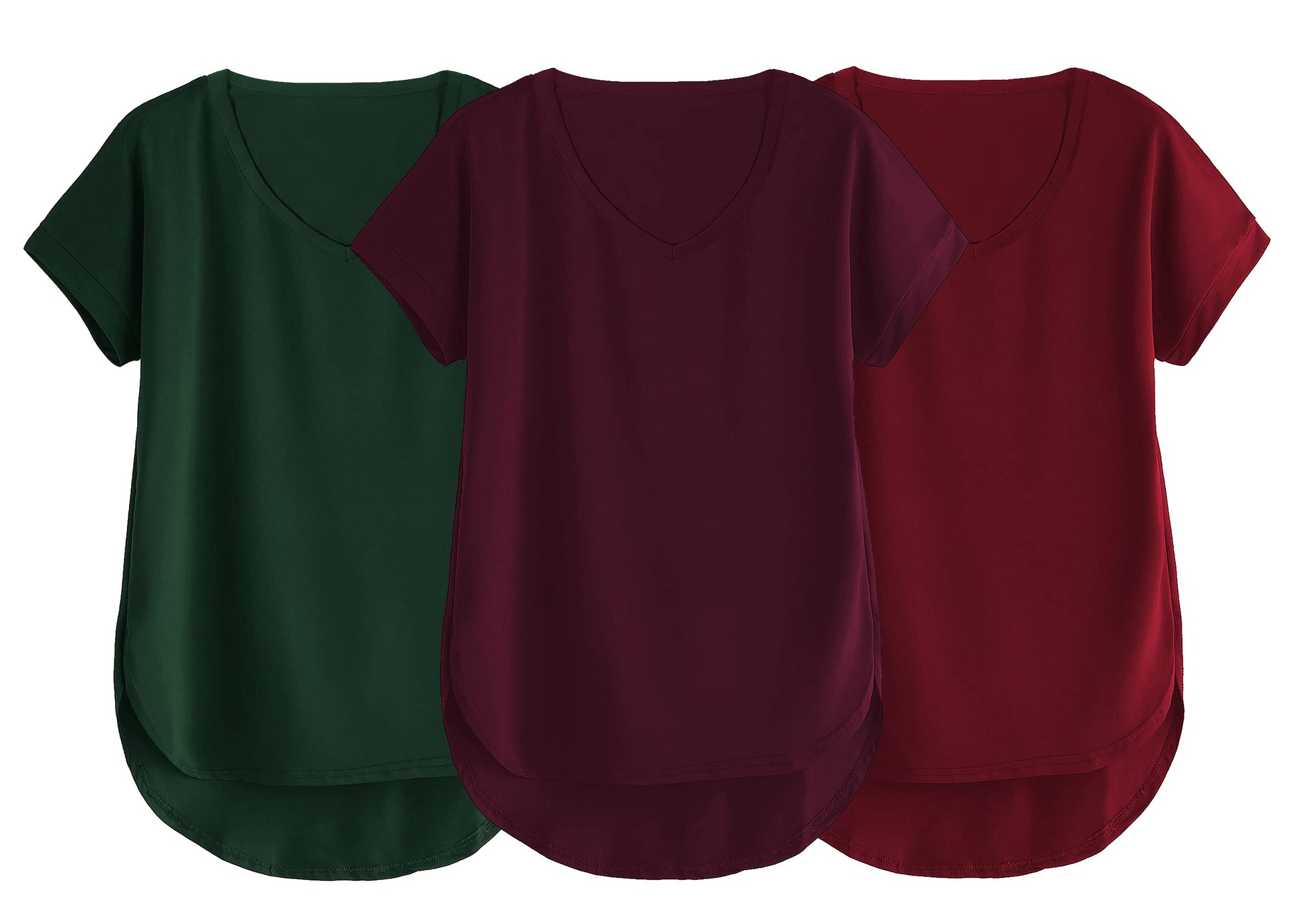 Fabricorn Combo Of Three Plain Maroon, Bottle Green And Wine V-Neck Up And Down Cotton Tshirt For Women (Maroon, Bottle Green, W