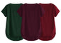 Fabricorn Combo Of Three Plain Maroon, Bottle Green And Wine V-Neck Up And Down Cotton Tshirt For Women (Maroon, Bottle Green, W