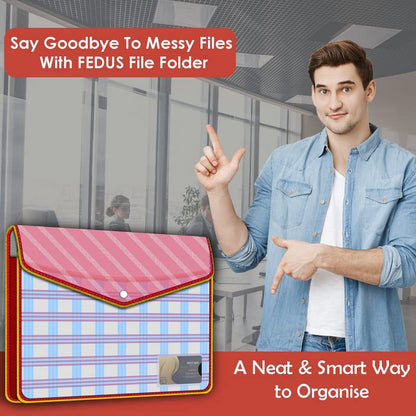 Fedus Documents Holder Envelope Folder, Stylist Printed File Storage Bag With Snap Button Transparent Plastic File For Documents