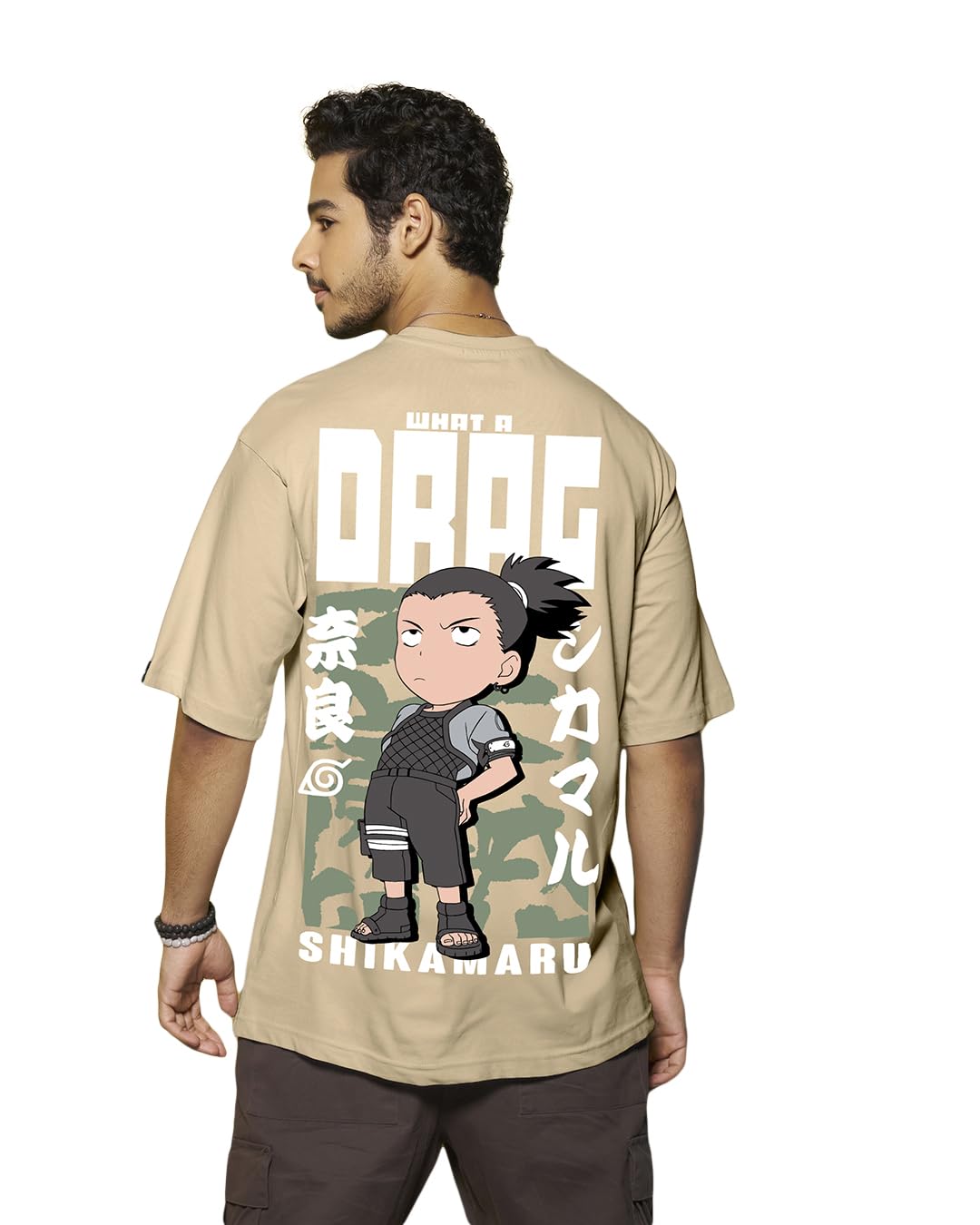 Bewakoof Mens Cotton Official Naruto Merchandise Graphic Printed Oversized Fit T-Shirt_625301_Brown_M