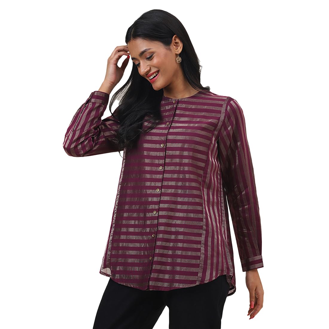 Fabindia WomenS Regular Tunic Shirt (102567402_Wine