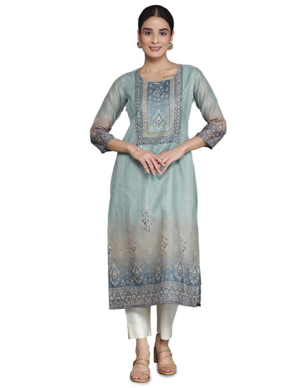 Libas Grey Embellished Chanderi Silk Straight Kurta