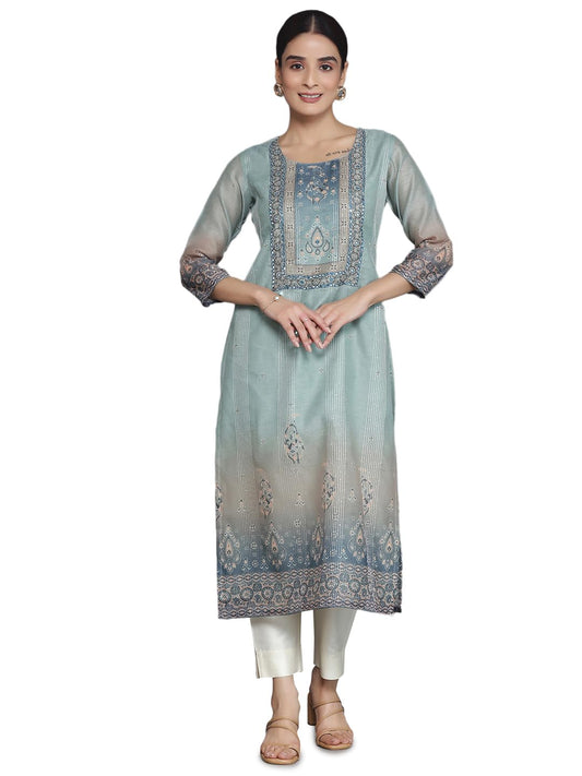 Libas Grey Embellished Chanderi Silk Straight Kurta